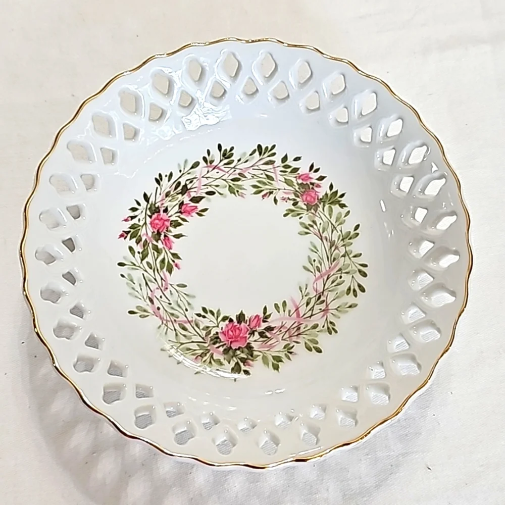 Avon Laced Decor Bowl Floral Tray Birthday Dish